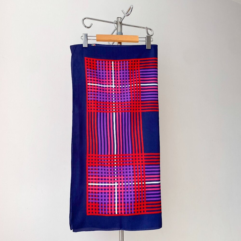 🍂 90s Vintage Colorful  Navy, Red & Fuchsia Plaid Italian Twill Scarf